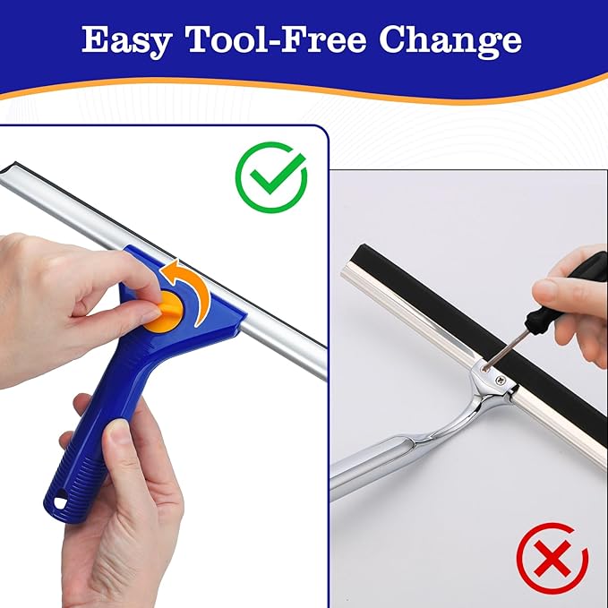 18-Inch Window Squeegee Professional with 12-INCH Chanel Squeegee for Shower Glass, Easy Change Window Cleaner Squeegees Washer Kit for Countertop Car Mirror Cleaning & Washing