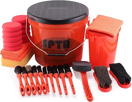 SPTA 29Pcs Car Wash Bucket Set, 15L Scratch Free Detailing Bucket with Car Wash Filter, Wash Mitt Sponge Towels Tire Det