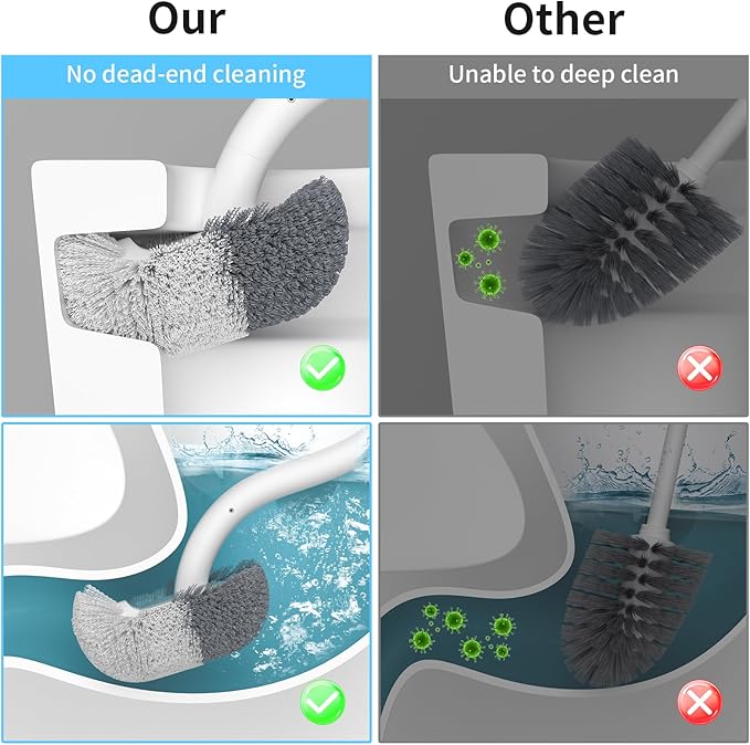 Marbarsse Bathroom Toilet Bowl Brush and Holder, Curved Design Dismount Toilet Brush for Deep Cleaning Under Rim, Best Toilet Brush Set, Compact Toilet BowlCleaner Brush for Bathroom, 2 Pack