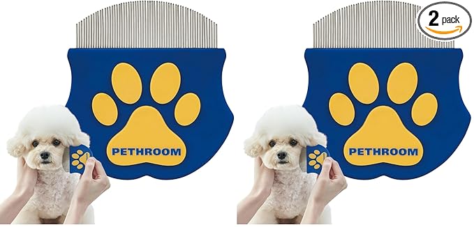 PETHROOM Professional Eye Comb for Pets | Stainless Steel Tear Stain Remover for Cats & Dogs | Gentle Round-Head Grooming Tool | Compact & Portable for Eye Gunk Removal (Pack of 2)