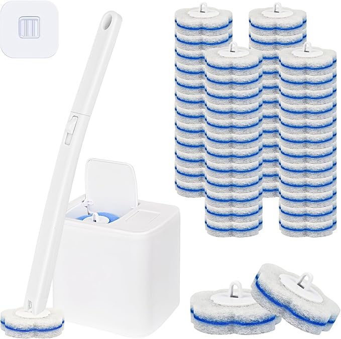 Disposable Toilet Brush with 48 Refills,Toilet Bowl Cleaner,Toilet Cleaning Supplies,Toilet Bowl Brush,Toilet Cleaner Brush,Toilet Brush with Holder for Cleaning and Hygienic (New White)