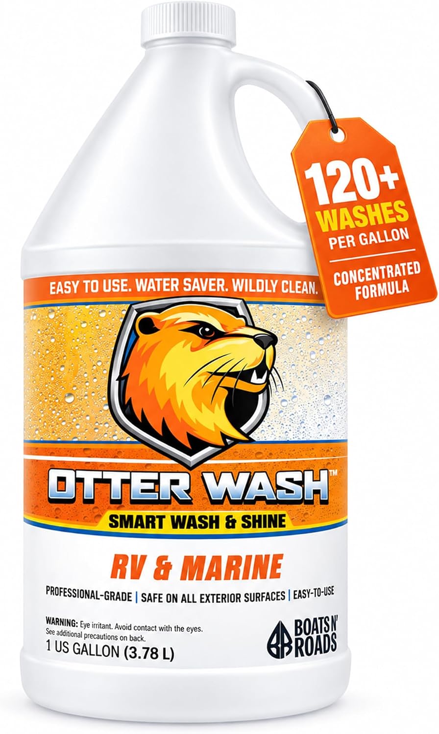 Otter Wash 1 Gallon Rinseless Car Wash Concentrate – 120+ Washes per Bottle – Smart Wash & Shine, Built-In Gloss Enhancer – No Hose or Bucket – Scratch-Free on Paint, Glass, Vinyl & Trim Made in USA