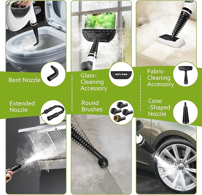 Phueut Pressurized Handheld Multi-Surface Natural Steam Cleaner with 12 pcs Accessories, Multi-Purpose Steamer for Home Use, Steamer for Cleaning Floor, Upholstery, Grout and Car