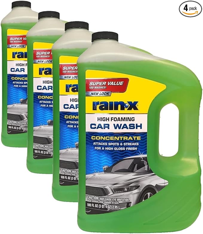 Rain-X 620191 Foaming Car Wash - 100 fl oz. High-Foaming, Concentrated Formula For Greater Cleaning Action, Safely Lifting Dirt, Grime And Residues For An Exceptional Clean 100 Fl Oz (Pack of 4)