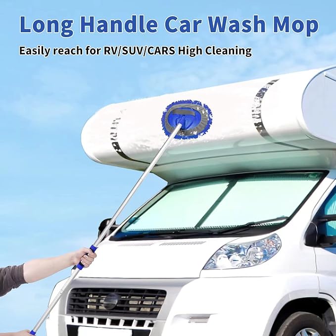 Wontolf 62'' Car Wash Brush With Long Handle - Chenille Microfiber Mop Mitt, Cleaning Kit, Windshield Window Squeegee, Duster, Microfiber Towels, Wheel Tire Brush for Cars, RV, Truck, Boat