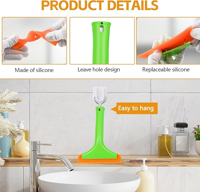 Wuyaoyao 2PCS Silicone Squeegee, Small Squeegee for Car, Automotive Mini Window Squeegees, Shower Squeegees, Water Wiper Cleaning Tool for Car Windshield, Window, Mirror, Glass Door (Green)