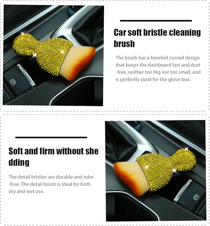 zipelo Auto Interior Dust Brush, Car Detailing Cleaning Brush with Diamond, Bling Handle Soft Bristles Dusting Tool, Scratch Free Dirt Clean Brushes for Vehicle Air Conditioner Vent (Yellow)