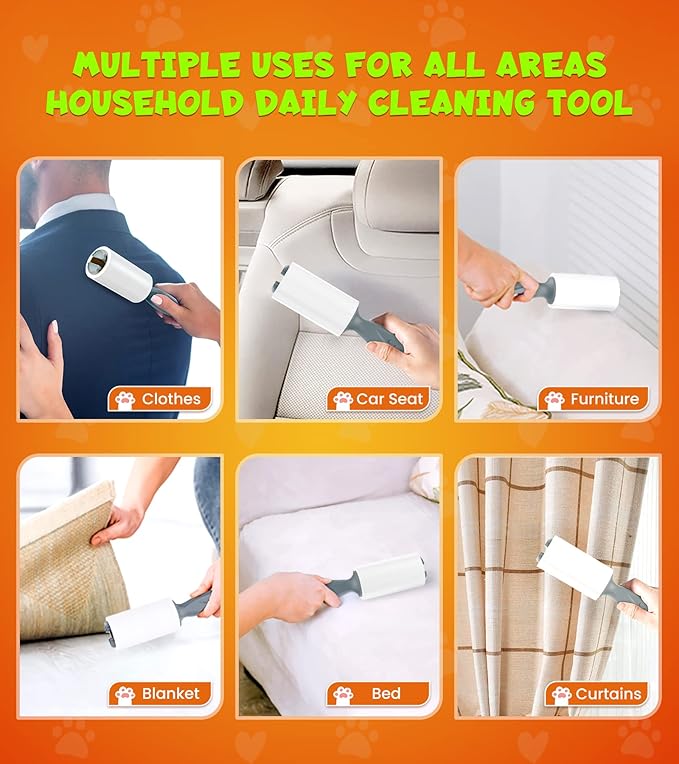 Lint Rollers for Pet Hair Extra Sticky, 600 Sheets Mega Value Set with 3 Upgraded Handles, 6 Rollers Portable Pet Lint Remover for Clothes, Furniture, Carpet, Dog & Cat Hair