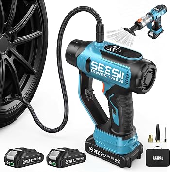 SEESII 3-in-1 Cordless Tire Inflator Air Compressor Car Vacuum & LED Light - Cleanova