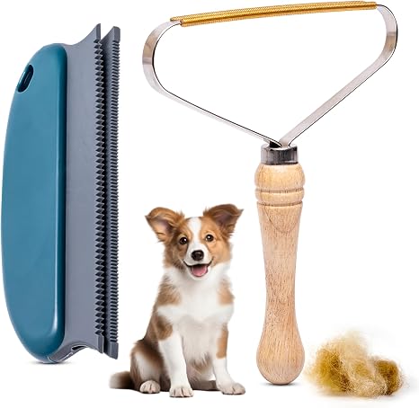2-Pack Pet Hair Removal Tool - Lint Remover, Carpet Scraper & Shaver for Clothes and Carpets - Dog & Cat Hair Remover wi