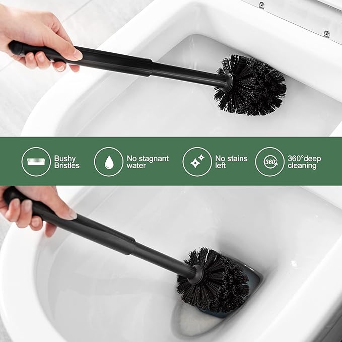 Eyliden Toilet Plunger and Brush Set | 2-in-1 Bathroom Cleaning Tools with Holder | Unclogs Toilets, Deep Cleans Bowls | Compact Caddy Stand | Nylon Bristles, Durable Plastic, Black
