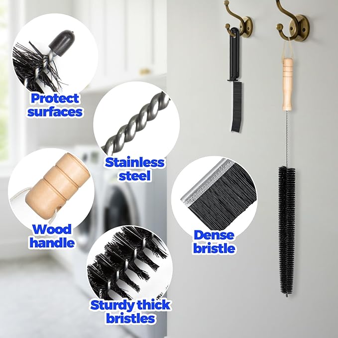 Holikme Dryer Vent Cleaner Kit - Household Cleaning Supplies, Dryer Lint Brush, Refrigerator Long Coil Brush, Flexible Lint Remover, Removing Dust and Pet Hair