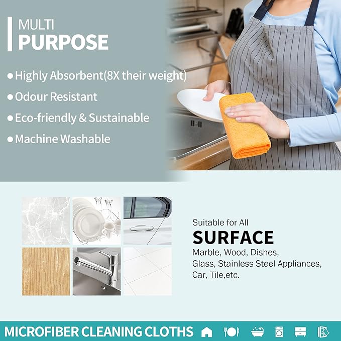 Microfiber Cleaning Cloth, 20 Pack Cleaning Rags, 12" x 12" Lint Free Shop Towels, Washable Reusable Microfiber Towels for Cars Kitchen Automotive House Office