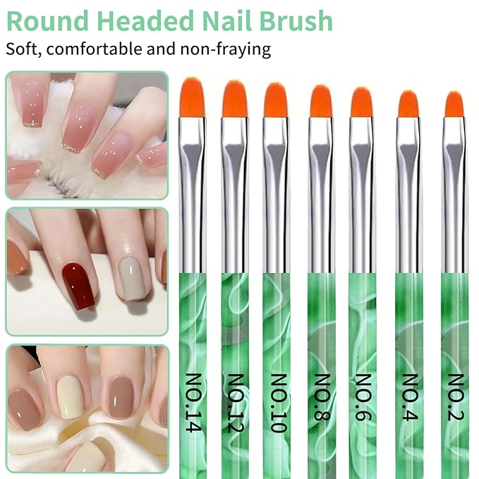 19Pcs Green Nail Art Brush Set, Nail Brushes Kit with Acrylic Nail Brush, Gel Polish Brushes, Dotting Tools, Nail Dust Brush, Manicure Tool for Acrylic Powder Application, Sculpting & Cleaning