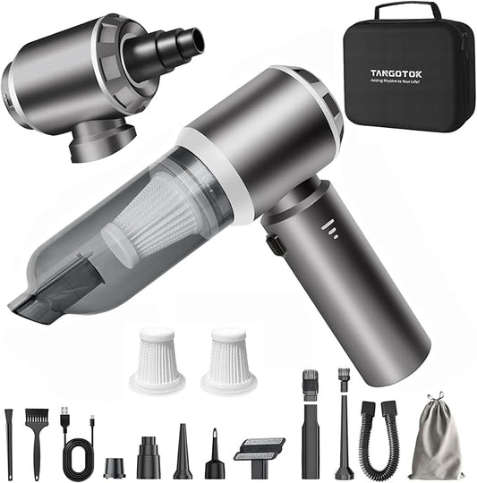 Car Vacuum Portable Cordless, 20000Pa 4-in-1 Handheld Cleaner & Air Duster, 80000RPM Brushless Motor, Type-C Charging, HEPA Filter, Storage Case for Car Home Office (Silver)