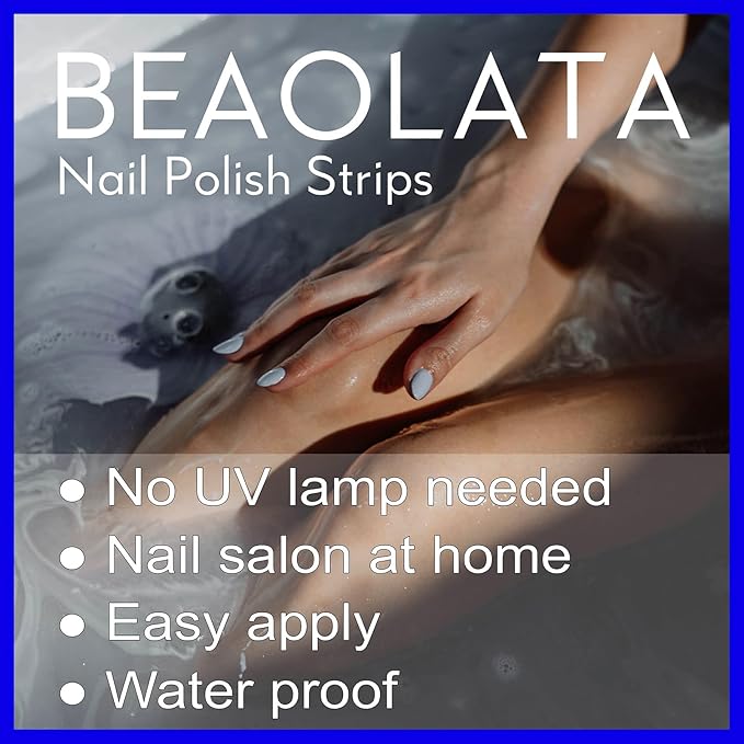 Nail Polish Strips, 32PCS Salon Quality Wraps, Long Lasting Gel Nail Stickers for Women Easy Apply& Remove (Sky Light Blue)