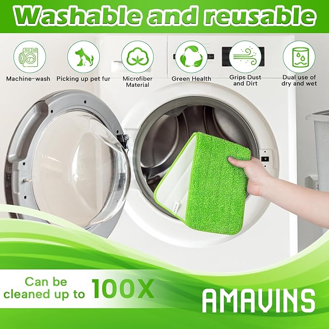 AmaVins 3 Pack Microfiber Cleaning Pads, Reusable Microfiber Mop Pads for 18 Inch Mop, Hardwood Floor Replacement Cleaning Mop Pads, Machine Washes