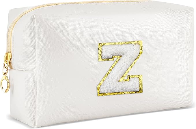 URSKYTOUS Gifts for Girls Initial Makeup Bag Personalized Cosmetic Bag with Zipper Cute Travel Toiletry Bags Waterproof 