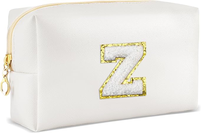 URSKYTOUS Gifts for Girls Initial Makeup Bag Personalized Cosmetic Bag with Zipper Cute Travel Toiletry Bags Waterproof 