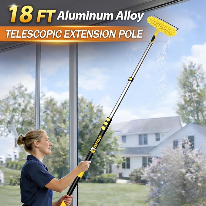 24ft Squeegee Window Cleaner with Extension Pole,2 in 1 Window Cleaning Tool with 5-Stage Telescopic Pole & Rotatable Head,Window Washing Equipment for Solar Panel, RV, Indoor/Outdoor Window,Car Glass