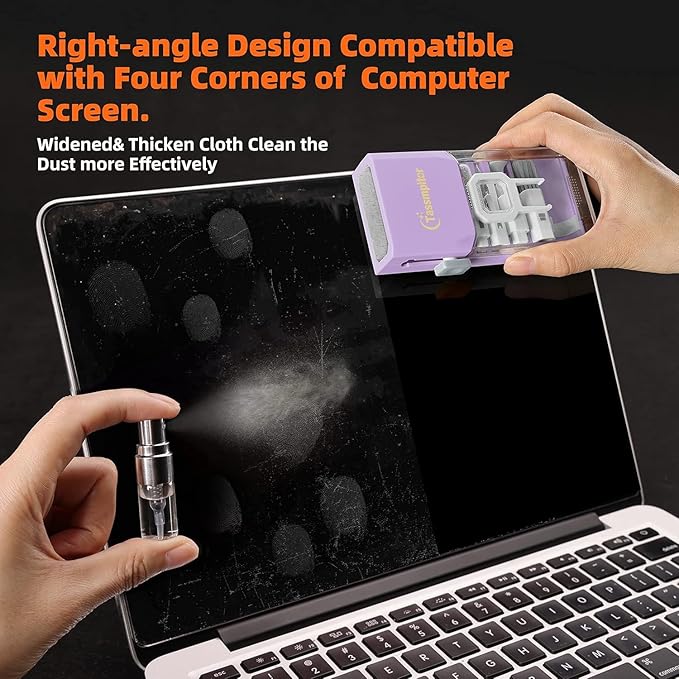 Tassmpitor Laptop Screen Keyboard Cleaner Kit, All in 1 Electronic Cleaning Tool for MacBook iPad iPhone Pro Cell Phone, Brush Tool for Tablet, Computer, PC Monitor,TV Camera Lens with Patent, Purple