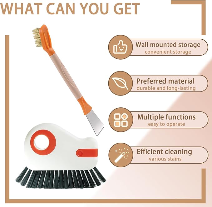 Groove Cleaning Brushes 2 in 1 Window Track Cleaner Cleaning Tools, Multifunction Hard Bristle Grout Crevice Cleaning Brush with Scraper for Kitchen Stove Sink, Sliding Door Track, Window Sill, 2PCS