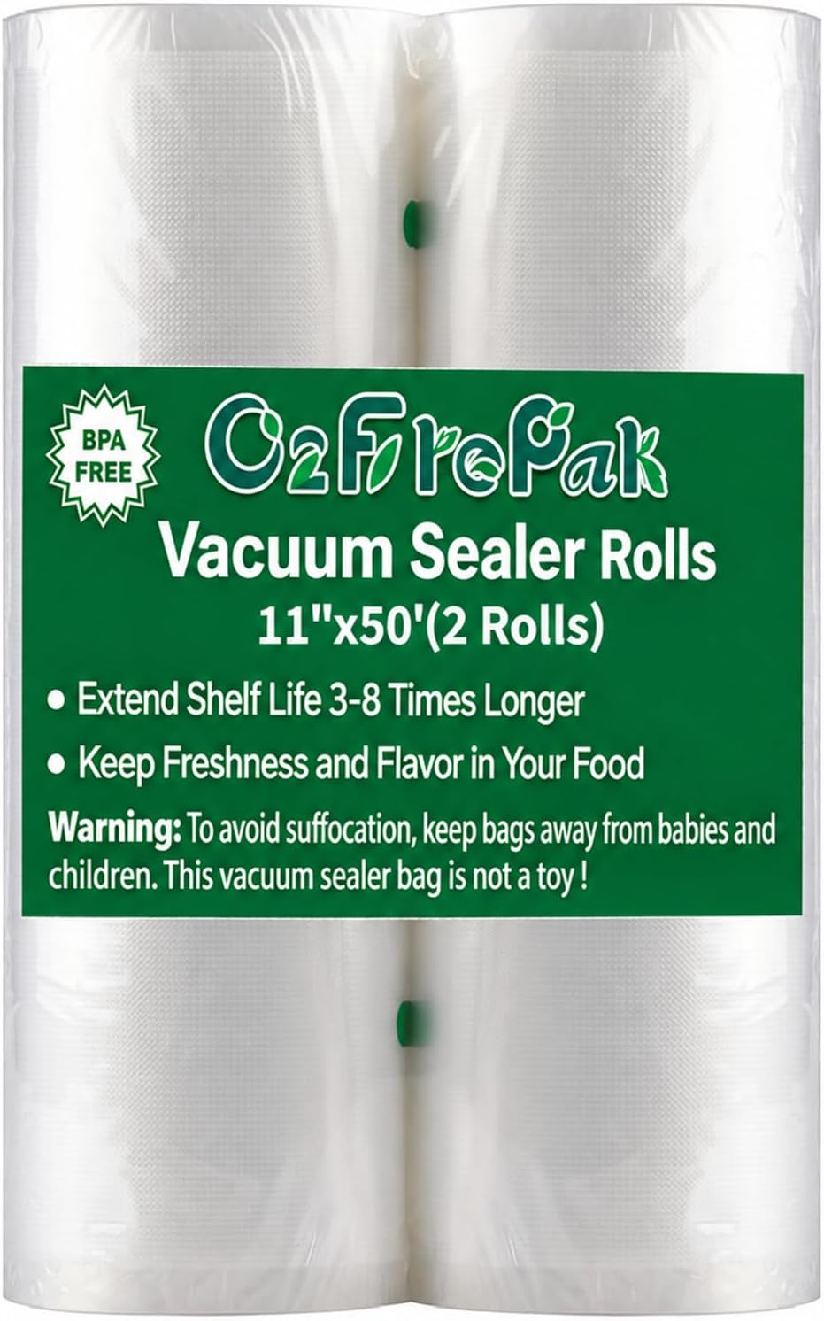 2Pack Vacuum Sealer Bags Rolls 11"x50' for Food Storage