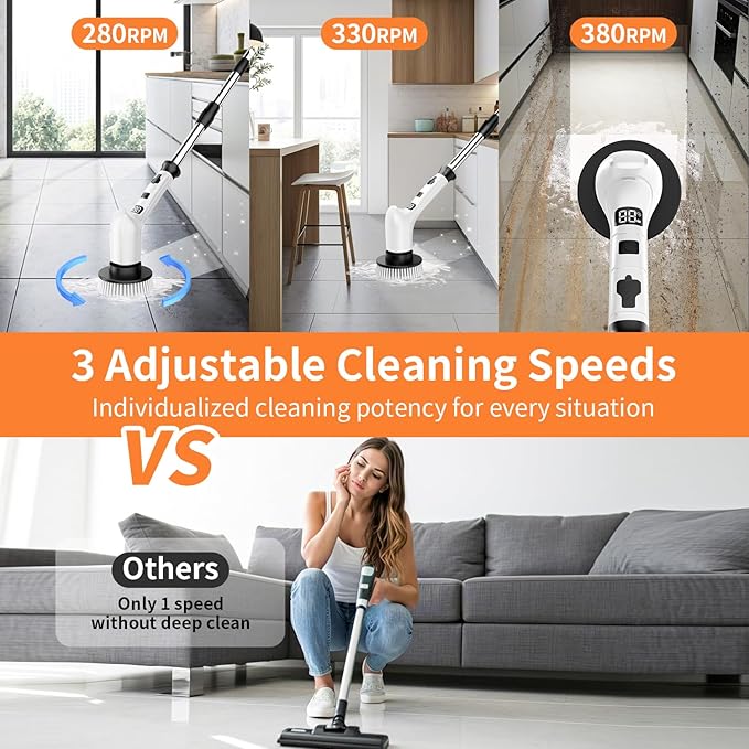 Electric Spin Scrubber for Cleaning Bathroom,Cordless Power Shower Scrubber - Electric Cleaning Brush for Tile Tub Bathtub Kitchen Wall Cleaning