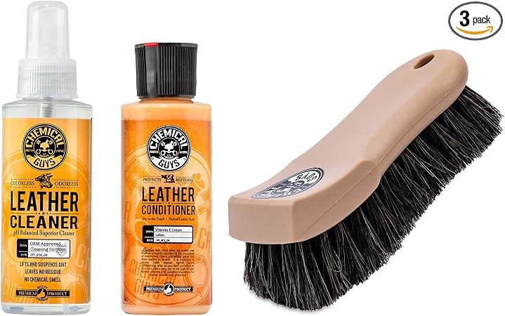Chemical Guys SPI_109_04B Leather Cleaner and Conditioner Complete Leather Care Kit (2 - 4 fl oz Bottles) with ACC_S95 L