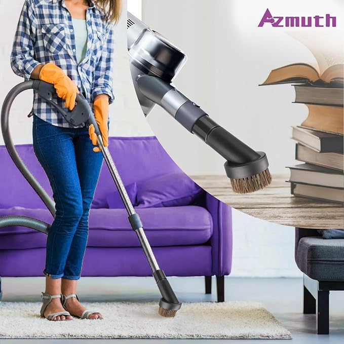 Vacuum Attachments & Brushes, Horsehair Round Brush with 1-1/4 to 1-3/8 Inch Vacuum Hose Adapter, Vacuum Brush Attachment for Shark and Shop Vac Attachments and Most Household Vacuum Cleaners