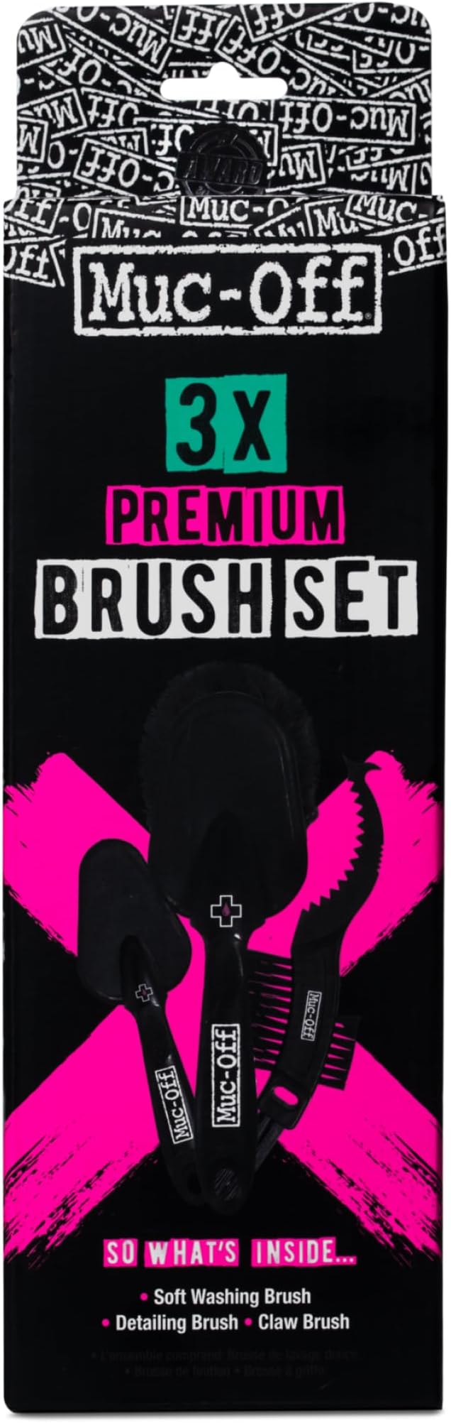 Muc-Off 220 3 Piece Premium Brush Kit - Includes 3 Bike Cleaning Brushes With Durable Nylon Bristles And Ergonomic Rubbe