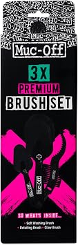 Muc-Off 220 3 Piece Premium Brush Kit - Includes 3 Bike Cleaning Brushes With Durable Nylon Bristles And Ergonomic Rubbe