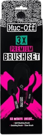 Muc-Off 220 3 Piece Premium Brush Kit - Includes 3 Bike Cleaning Brushes With Durable Nylon Bristles And Ergonomic Rubbe