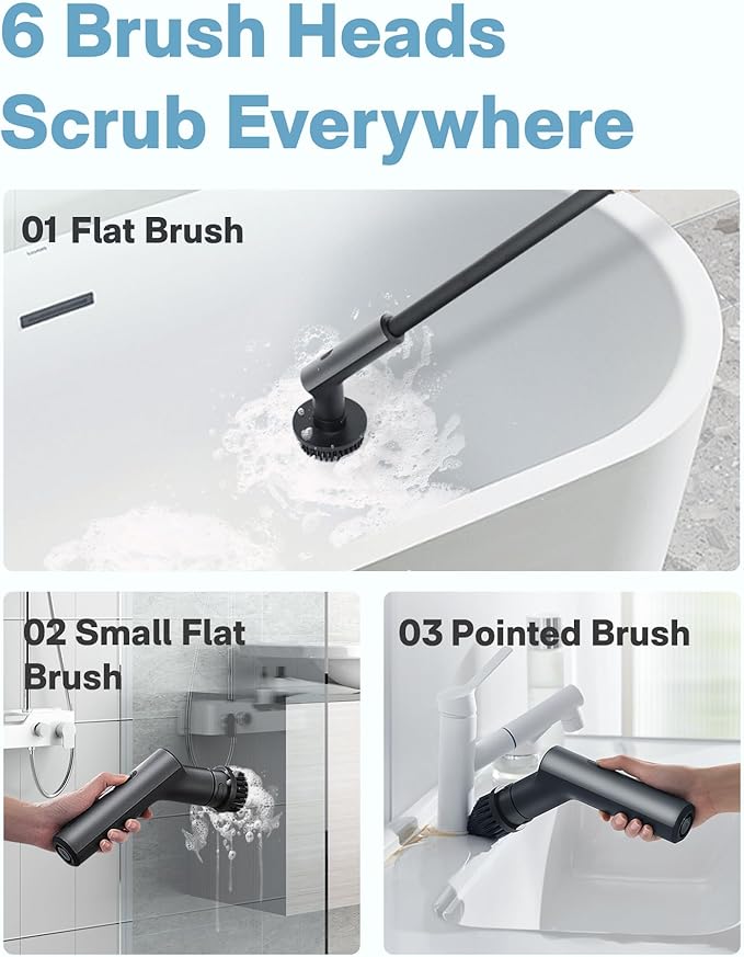 HOTO 3 Pcs Replacement Brush Heads for Cordless Spin Scrubber, Suitable for HOTO Electric Scrubber Only, Power Cleaning Brushes for Bathroom Floor Tile