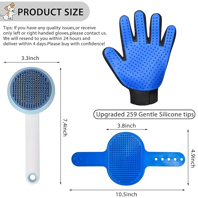 Cat Grooming Glove Brush,Self-Cleaning Slicker Pet Brush for Short and Long Haired Pets,Dog Bath Brush for Shedding and Grooming,Removes Loose Hair and Tangles,Promote Circulation