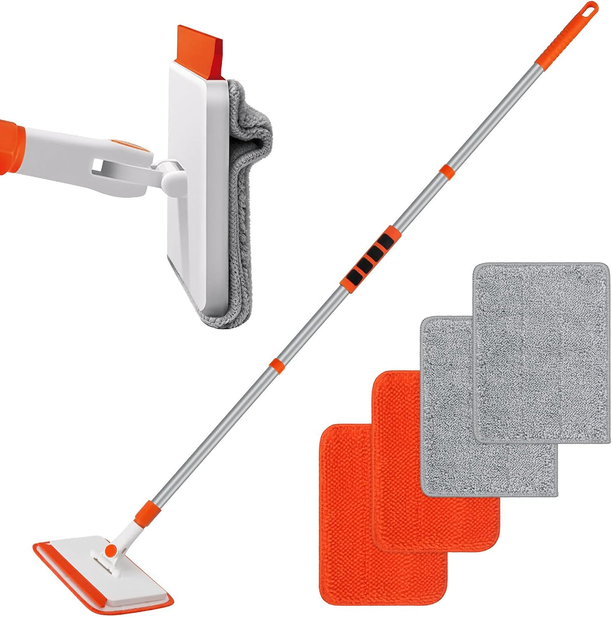 Wall & Baseboard Cleaner Mop Tool with 49'' Long Handle for Cleaning Window Floor Skirting Board Ceiling Bathtub Tub Tile Scrubber Brush Duster with 4 Reusable Pads