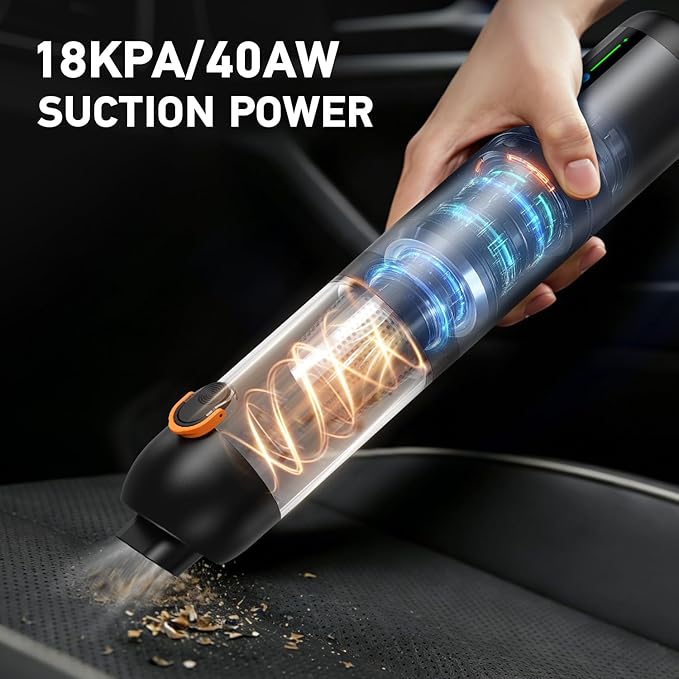 Car Vacuum Portable Cordless,18000Pa 4in1 Portable Handheld Cleaner Vacuum &Air Duster 2 Suction Modes Power Blowing&Inflating, Brushless Motor Vacuum with Multi Nozzles for Car,Keyboards, Office,Pet
