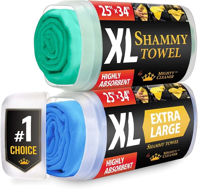 XL Shammy Towel for Car - 2pk(34”x25”) - Spots & Scratch-Free Chamois Cloth