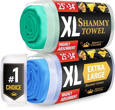 XL Shammy Towel for Car - 2pk(34”x25”) - Spots & Scratch-Free Chamois Cloth