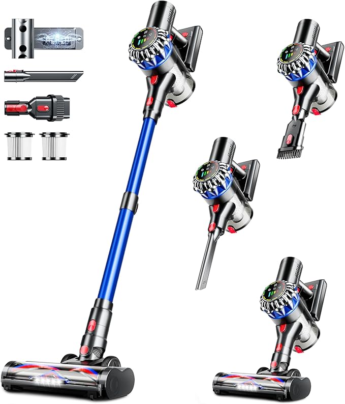 Cordless Vacuum Cleaner, 550W 45Kpa 65Mins Stick Vacuum with Self-Standing, Touch Screen, Anti-Tangle Rechargeable Wireless Vacuum, Vacuum Cleaners for Home/Pet Hair/Carpets/Hardwood Floor