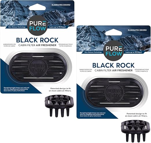 PUREFLOW Cabin Filter Air Freshener with Odor Eliminator - Fits on Most Car, Truck, and SUV Cabin Air Filters - Black Ro