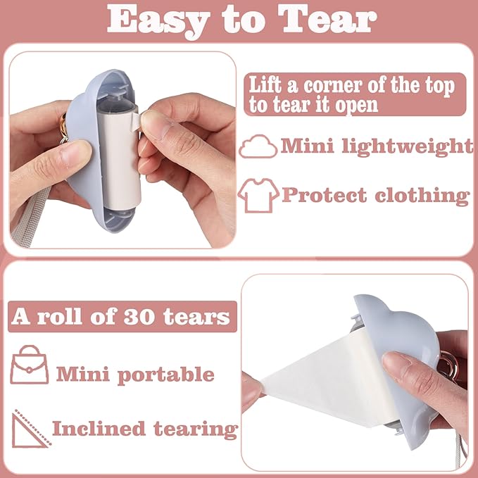 Mini Lint Roller Travel Size, Reusable Pet Hair Remover, Portable Lint Roller for Clothes with 150 Sheets Refillable (Blue&Black)