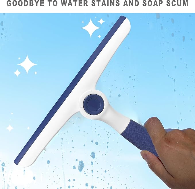 NBGYTECH Window Squeegee Household Cleaning Scraper Handheld Squeegee for Shower Glass Door Mirror Car Windshield (Blue Plastic Handle)