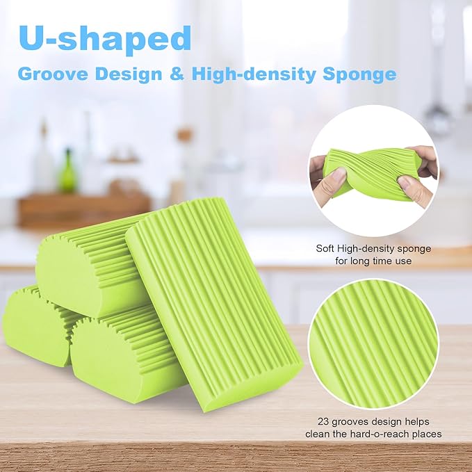 4 Pack Damp Clean Duster Sponge, Magic Sponge Eraser for Household Cleaning, Reusable Dusters Cleaning Supplies for Housekeeping, Dish, Blinds, Glass, Baseboards,Window Track Grooves and Faucets