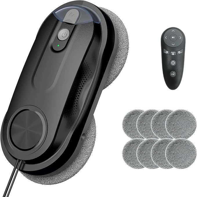 KKI Window Cleaning Robot, Automatic Window Cleaner Robot, Dual Spray, Max 3200Pa, AI Path Planning & Edge Detection, Remote Control for High-Rise Windows, Glass,Door,10xCloths, X3