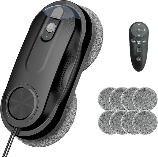 KKI Window Cleaning Robot, Automatic Window Cleaner Robot, Dual Spray, Max 3200Pa, AI Path Planning & Edge Detection, Remote Control for High-Rise Windows, Glass,Door,10xCloths, X3