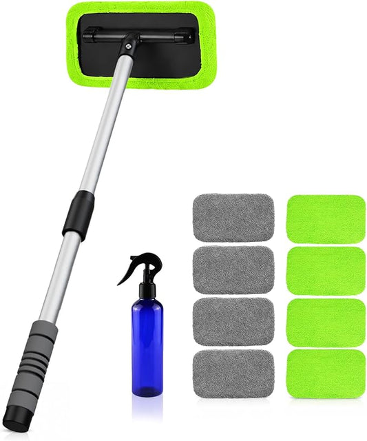 XINDELL Interior Windshield Cleaner Tool – Car Window Cleaning Tool 27inch Extendable Long Handle for Easy Cleaning, 9pc