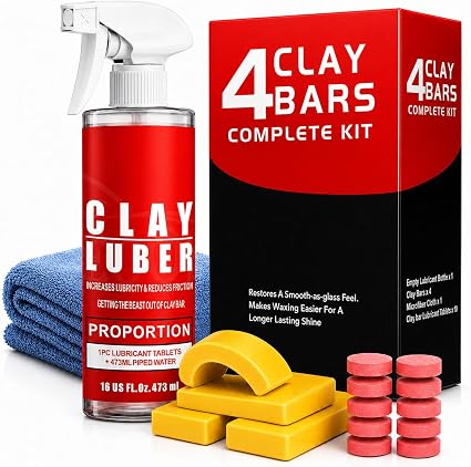 4-Piece Premium Clay Bar Car Detailing Kit - 16oz Clay Lubricant Spray & 10 Lubricant Tablets, Safe for Paint, Glass, Wh