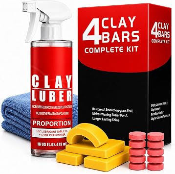 4-Piece Premium Clay Bar Car Detailing Kit - 16oz Clay Lubricant Spray & 10 Lubricant Tablets, Safe for Paint, Glass, Wh