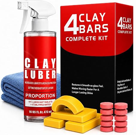 4-Piece Premium Clay Bar Car Detailing Kit - 16oz Clay Lubricant Spray & 10 Lubricant Tablets, Safe for Paint, Glass, Wh